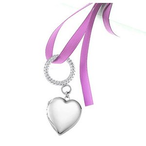 Sterling Silver Wedding Bouquet Heart Photo Locket With Ribbon Loop