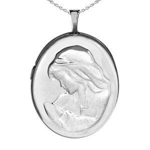 Sterling Silver Mother and Child Oval Photo Locket