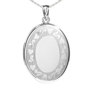 Sterling Silver Floral Heart Border Oval Photo Locket