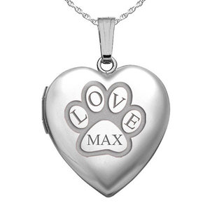 Sterling Silver Personalized Paw Print Heart Photo Locket