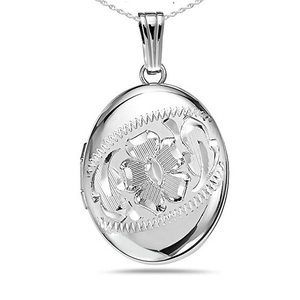 Sterling Silver Hand Engraved Oval Photo Locket