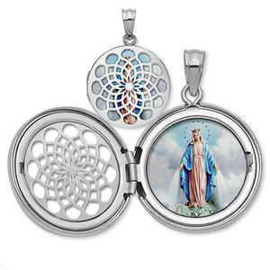 Miraculous Medal Ornate Cut out Round Locket