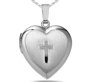 Sterling Silver Small Cross Heart Photo Locket