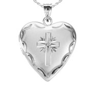 Sterling Silver Cross Heart Photo Locket with CZ