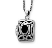 Sterling Silver Onyx   Marcasite Square Photo Locket with 18 Chain