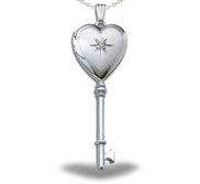 Sterling Silver Small Diamond Key Heart Photo Locket