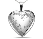 Sterling Silver Floral Vine Heart Photo Locket
