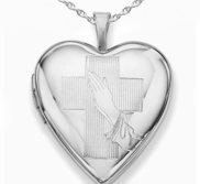 Sterling Silver Praying Hands with Cross Heart Photo Locket