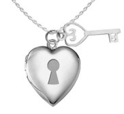 Sterling Silver Key Charm Heart Photo Locket