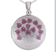 Sterling Silver Pink Enameled Flowers Round Photo Locket