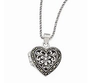 Sterling Silver Marcasite Heart Photo Locket w  18  Chain Necklace