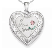 Sterling Silver I Love You with Enamel Flower Heart Photo Locket