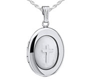 Sterling Silver Mother of Pearl Cross Oval Photo Locket