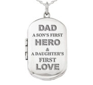 Sterling Silver Dad Son s First Hero and Daughter s First Love Dog Tag Photo Locket