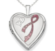 Sterling Silver Breast Cancer Awareness Heart Photo Locket