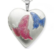 Sterling Silver Enameled Butterfly Heart Photo Locket