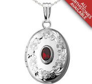 Sterling Silver Floral Border with Birthstone Oval Photo Locket