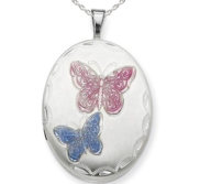 Sterling Silver Enameled Butterfly Oval Photo Locket