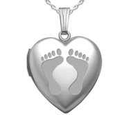 Sterling Silver Baby Footprints Heart Photo Locket