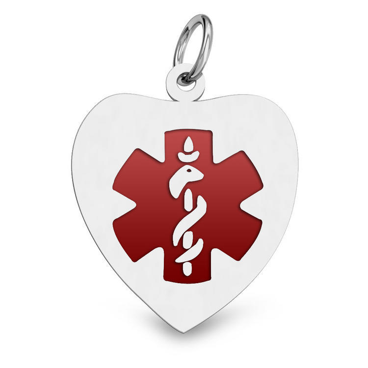 Sterling Silver Medical ID Charm or Pendant with Red Enamel - MD09RS