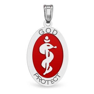 14k White Gold  God Protect  Charm or Pendant with Red Enamel