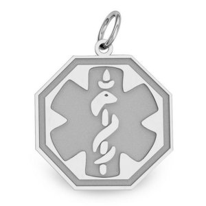 14K White Gold Medical ID Octagon Charm or Pendant