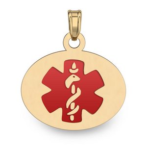 14k Gold Filled Medical ID Oval Charm or Pendant with Red Enamel