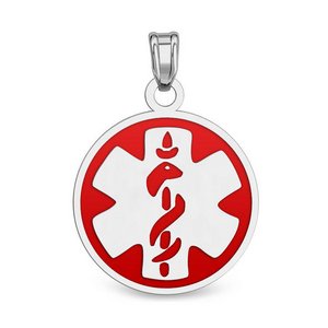 Sterling Silver Medical ID Round Charm or Pendant with Red Enamel