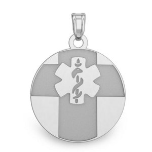 14k White Gold Medical ID Round Charm or Pendant