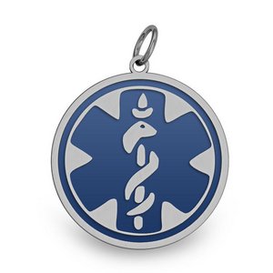 Stainless Steel Medical ID Charm or Pendant with Blue Enamel