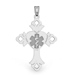 Sterling Silver Medical ID Cross Charm or Pendant