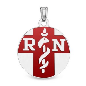 14k White Gold RN Charm or Pendant with Red Enamel