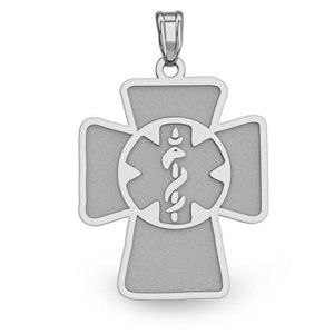 14k White Gold Medical ID Cross Charm or Pendant