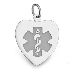 Sterling Silver Medical ID Heart Charm or Pendant