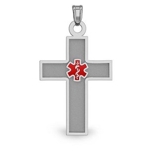 Stainless Steel Medical ID Cross with Red Enamel