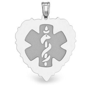 Sterling Silver Medical ID Heart Charm or Pendant