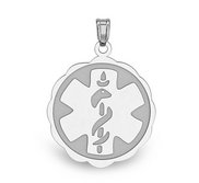14K White Gold Medical ID Round Charm or Pendant