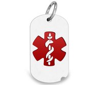Sterling Silver Medical ID Dog Tag Charm or Pendant with Red Enamel