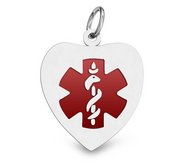 Sterling Silver Medical ID Charm or Pendant with Red Enamel