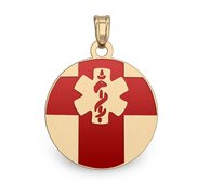 14k Gold Filled Medical ID Round Charm or Pendant with Red Enamel