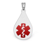 14k White Gold Medical ID Teardrop Charm or Pendant with Red Enamel