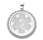 Sterling Silver Medical ID Round Rope Frame Charm or Pendant
