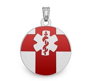 Sterling Silver Medical ID Round Charm or Pendant with Red Enamel