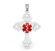 Sterling Silver Medical ID Cross Charm or Pendant with Red Enamel