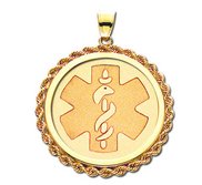 14k Yellow Gold Medical ID Round Rope Frame Charm or Pendant