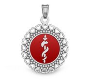 Sterling Silver Medical ID Round or Pendant with Red Enamel