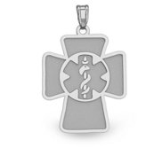 14k White Gold Medical ID Cross Charm or Pendant