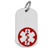Stainless Steel Medical ID Dog Tag Pendant w  Red Enamel