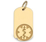 14k Yellow Gold Medical ID Dog Tag Charm or Pendant