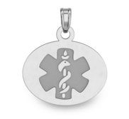 14k White Gold Medical ID Oval Charm or Pendant